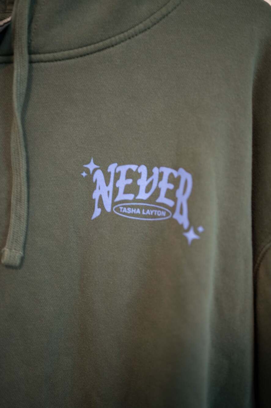 Tasha Layton "Never" Graphic Hoodie, Forest Green - Picture 2 of 5
